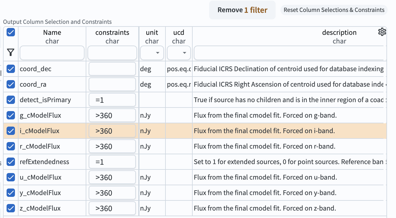 Applying column constraints in the schema interface.