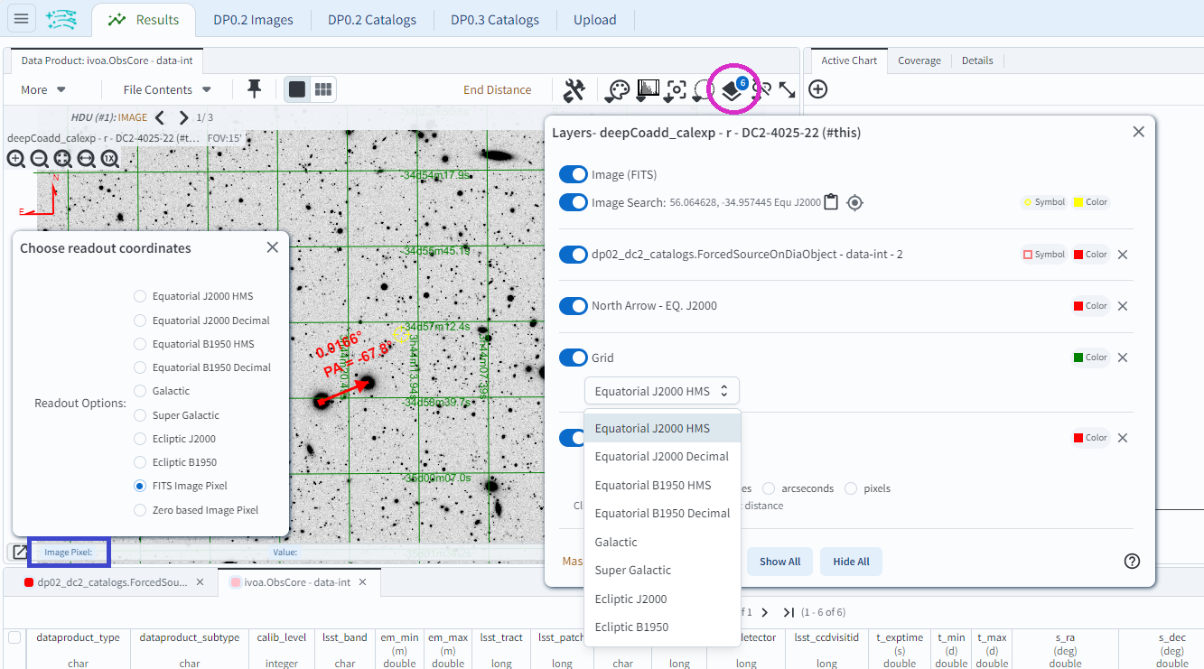 A screenshot displaying the drop-down menu for selecting a grid coordinate system to overlay, along with the option to choose the readout coordinate to print out.