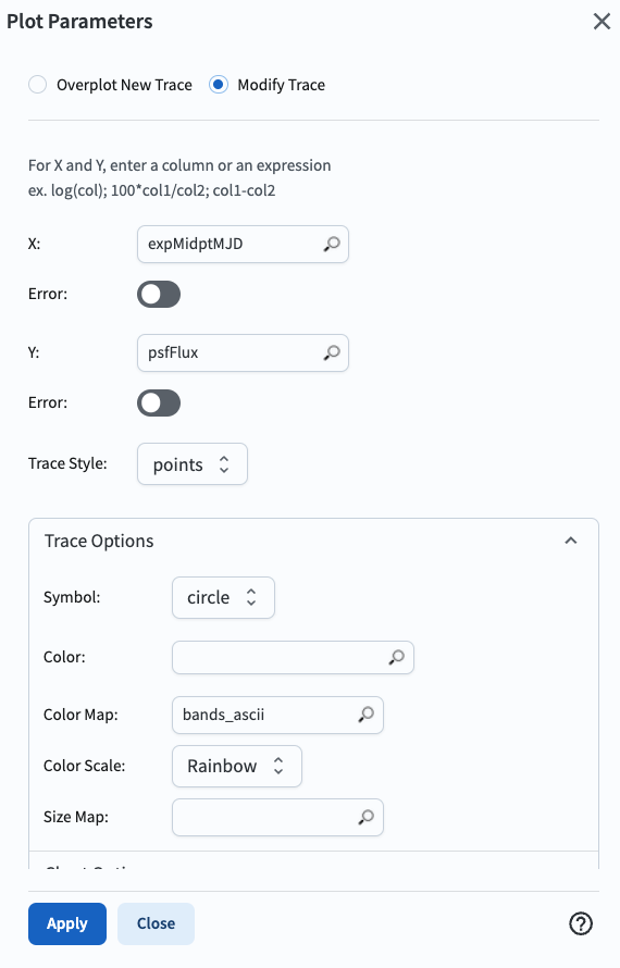 A screenshot of the "Plot Parameters" pop-up window.