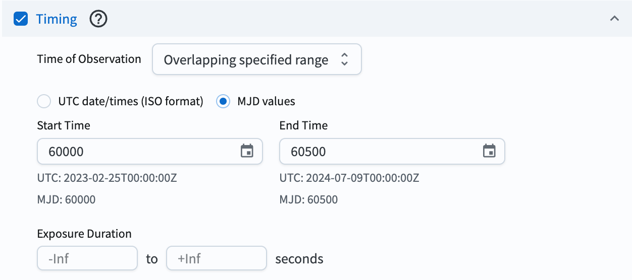 A screenshot showing how to constrain timing in an image query.