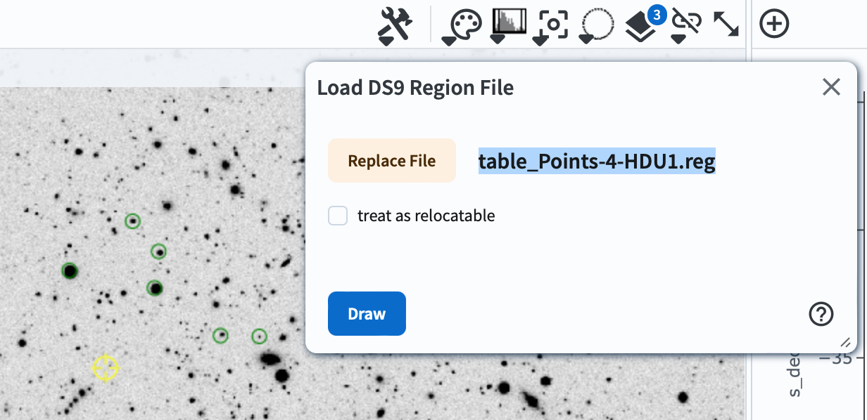 A screenshot showing how to upload an existing region file and overlay its entries on the image.
