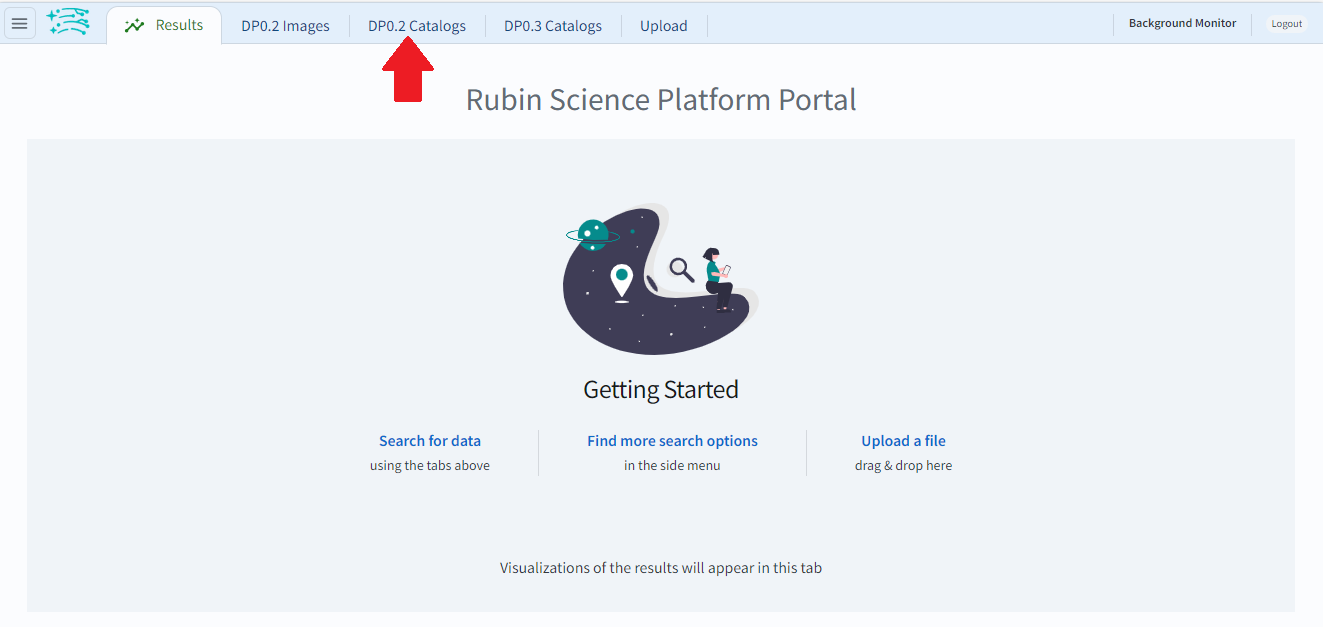 Click on the DP0.2 Catalog tab to take you to a portal catalog search by selecting the portal icon.