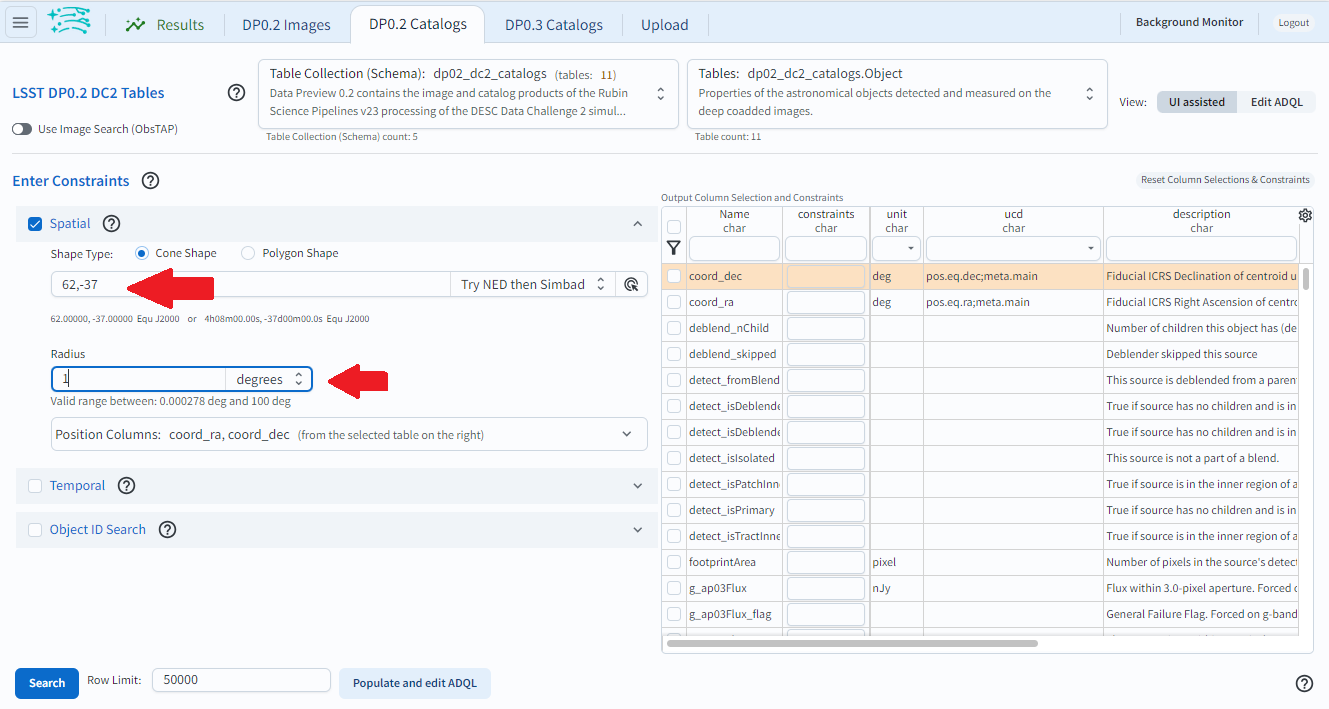 Add spatial coordinates and change the search radius.