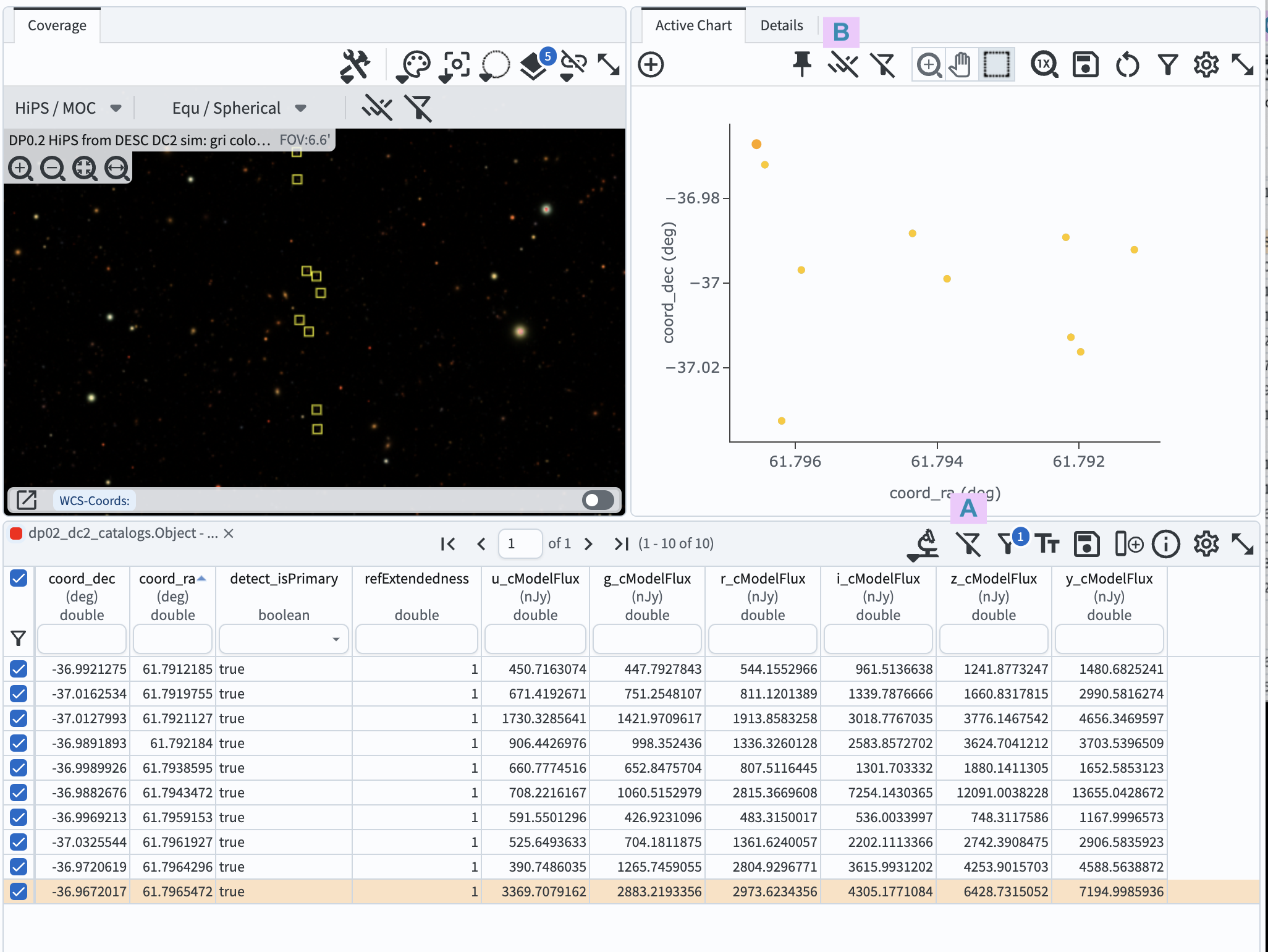 The full Results tab when 10 rows have been selected and filtered on.